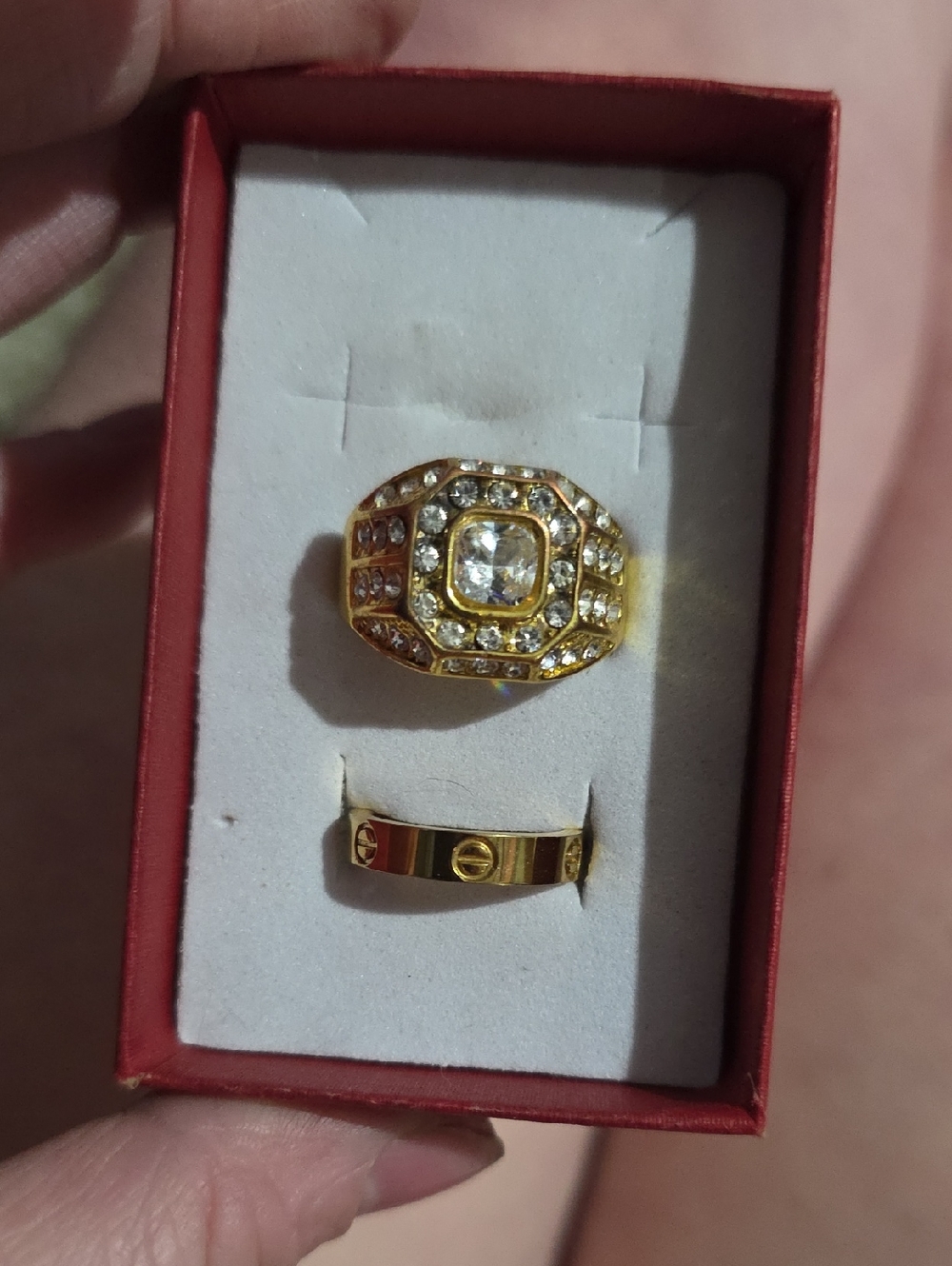925 Gold Crystal Cluster Statement Ring - & Non Authentic Cartier Ring